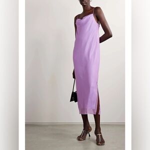 VINCE 100% Silk Cowl Neck Slip Dress Lilac Lavender Midi Lined Midi Dress Size L